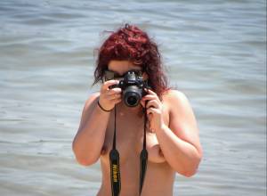 Girl taking photos on beach topless ... voyeur-d7m2t2ux4d.jpg