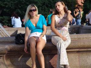 Beautiful blonde and her friend sit by a fountain!t7nwjg10ho.jpg