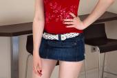 Elly Tripp - Denim skirt and red top - A Hairy-t7r1p6pacs.jpg